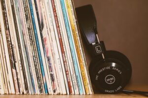 records and headphones